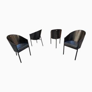 Model Costes Chairs in Black Leather by Philippe Starck for Driade, 1980s, Set of 4
