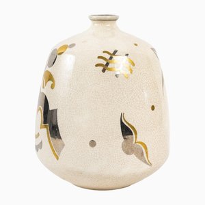 Art Deco Craquele Steingut Ovoid Vase mit Gold und Silber Emaillierung