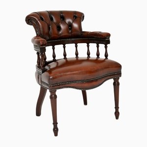Antique Leather Captains Desk Chair / Armchair