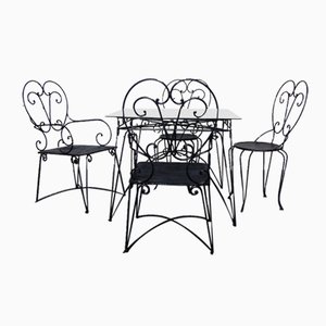 Tavolo da giardino vintage in ferro con sedie, set di 5