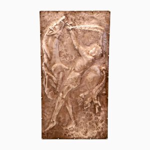 Kupfer Dekorplatte mit Pferd und Menschlicher Figur, Italien