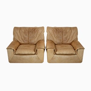 Caramel Leather & Foam Armchairs from Cinna, France, 1970, Set of 2