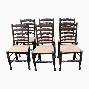 Ash Ladderback Chairs with Rush Seats, 1960s, Set of 6