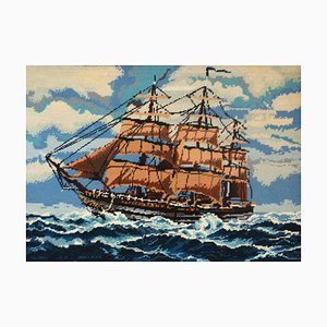 Ship with Sails in a Storm Handmade Tapestry