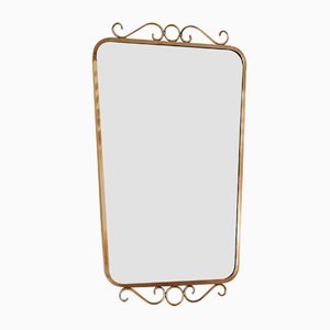 Mid-Century Italian Brass Mirror with Decoration in the Style of Gio Ponti, 1950s