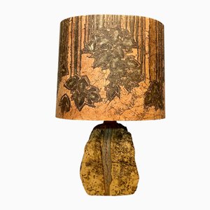 German Sculptural Ceramic Art Table Lamp With Batik Shade, 1960s