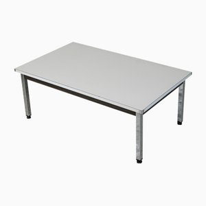 Chromed Steel Base Coffee Table with White Melaminé Tray, France, 970s