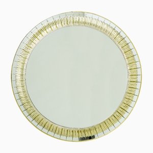Italienischer Spiegel aus Messing & goldenem Kristallglas von Cristal Arte, 1960er