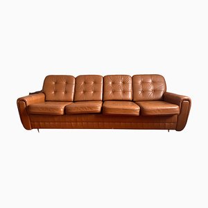 Tschechoslowakisches Mid-Century Sofa aus braunem Leder, 1970er