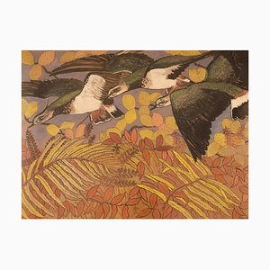 Pierre Lacroix, Birds and Foliage, 1960s, Watercolor on Paper, Framed