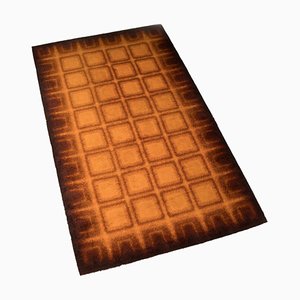 Tapis à Poils Longs Géométrique Orange et Marron, 1970s