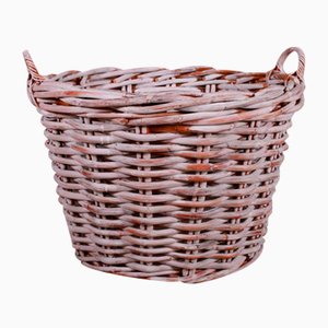Large White Washed Log Basket