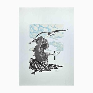 Oscar Pelosi, The Woman with Bird, Original Lithographie, 1980er