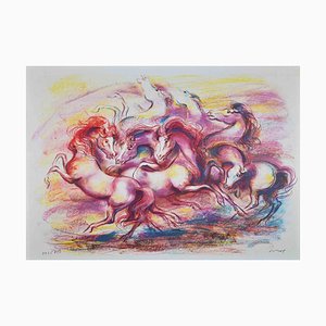 Litografia originale di Jovan Vulic, The Dance of Horses, anni '80