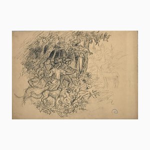 Maurice Chabas, Dans le Bois, Dessin Original au Crayon, Début 20ème Siècle