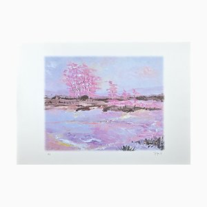 Martine Goeyens, Pink Blossoms, Original Lithograph, 2000s