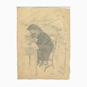 Mino Maccari, The Seated Woman, Original Drawing, 1950s