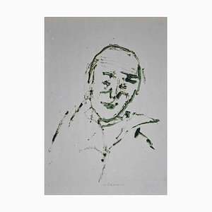 Mino Maccari, Portrait, Dessin Original, Mid-20th-Century