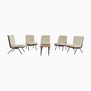 Italian Lounge Chairs and Coffee Table by Franco Campo & Carlo Graffi, Set of 5