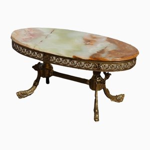 French Onyx Marble and Brass Coffee Table