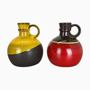 Jarrones alemanes de cerámica en rojo y amarillo de Steuler Ceramics, años 70. Juego de 2