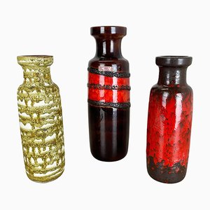 Vintage German Pottery Fat Lava Vases from Scheurich, 1970s, Set of 3