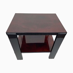 Mesa auxiliar Art Déco rectangular de chapa y laca negra brillante, París, años 30