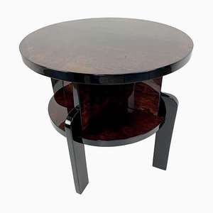 Art Deco Round Side Table in Veneer & Black High-Gloss Lacquer, Paris, 1930s
