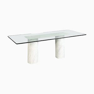 Mid-Century Italian Rectangular Dining Table in Glass Mirror and Marble, 1980s