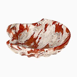 Italian Red Pink and White Marble Shell-Shaped Decorative Bowl, 1970s