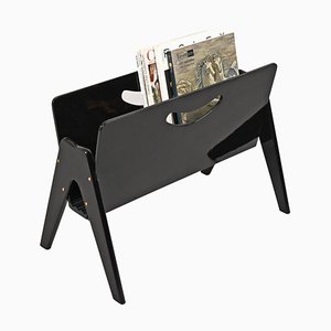 Mid-Century Italian Black Lacquered Wood Magazine Rack by Cesare Lacca, 1950s