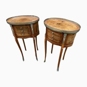 Antique French Walnut Marquetry Gilt Bedside Tables, 1900s, Set of 2