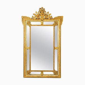 Espejo Louis Revival francés antiguo de madera dorada