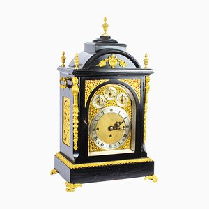 Antique 19th Century Ormolu-Mounted Ebonized Gilt Bronze Chiming Bracket Clock