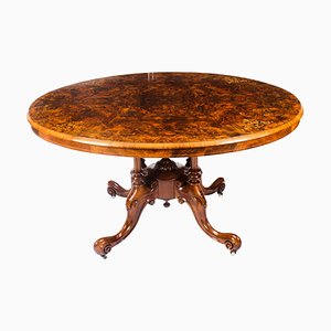 Antique 19th Century Victorian Burr Walnut Oval Loo Table