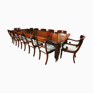 Antique 19th Century Extendable Dining Table & Chairs, Set of 13