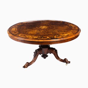 Antiker viktorianischer Tisch aus Wurzel- & Nussholz mit Intarsien, 19. Jh
