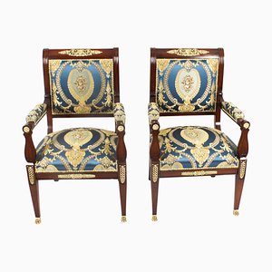 French Empire Revival Ormolu Mounted Armchairs, 19th Century, Set of 2