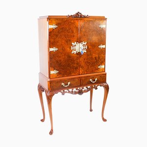 Burr Walnut Cocktail Cabinet or Dry Bar, Mid-20th Century