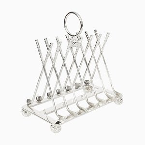 Silver Plated Crossed Golf Clubs Toast Rack, 20th Century