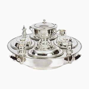 Vintage English Silver-Plated Lazy Susan Serving Tray, 20th-Century