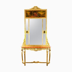 Französischer Trumeau Spiegel mit passendem Konsolentisch, 19. Jh., 2er Set