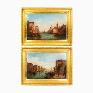 Alfred Pollentine, Gran Canal de Venecia, siglo XIX, óleo sobre lienzo, enmarcado. Juego de 2