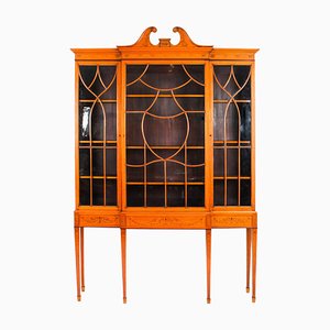 Satinwood Breakfront Bookcase or Display Cabinet from Edwards & Roberts, 19th Century