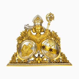 Heraldisches geschnitztes vergoldetes päpstliches Wappen, 20. Jh