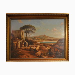 Salvatore Postiglione, Neapolitan Landscape, 19th-Century, Oil on Canvas, Framed