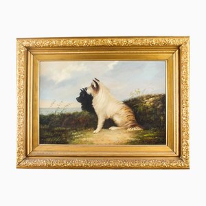 J. Langlois, Two Terriers, 19th Century, Oil on Canvas, Framed