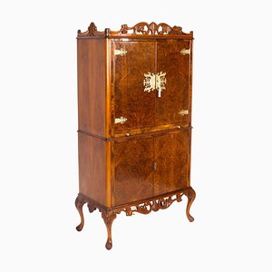 Burr Walnut Cocktail Cabinet or Dry Bar, Mid-20th Century