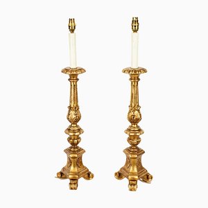 Italian Baroque Carved & Gilded Table Lamps, Mid-20th Century, Set of 2