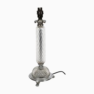 Lampada da tavolo in vetro e placcata in argento, metà XX secolo